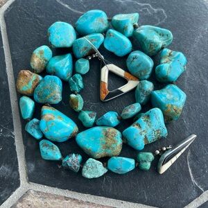 One of a kind Unisex Natural Turquoise Stone Necklace 29.5” long